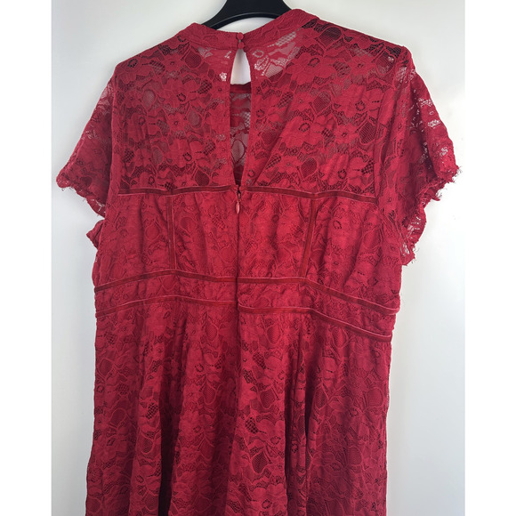 Torrid Mock Neck Fit & Flare Mini Dress Lace Jester Red Velvet Trim Plus Size 26 - Picture 12 of 16